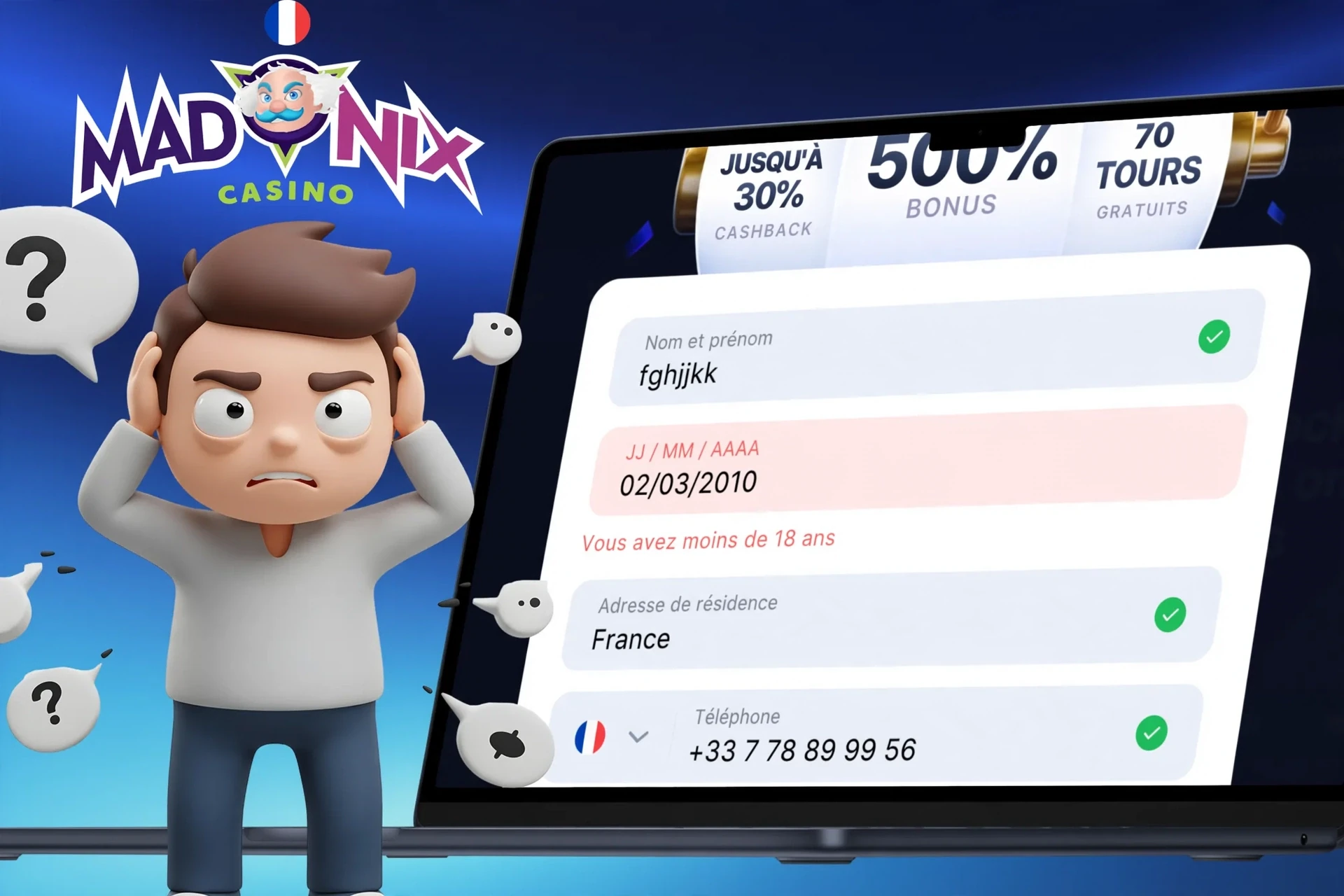 Description des difficultés possibles lors de l'inscription sur Madnix