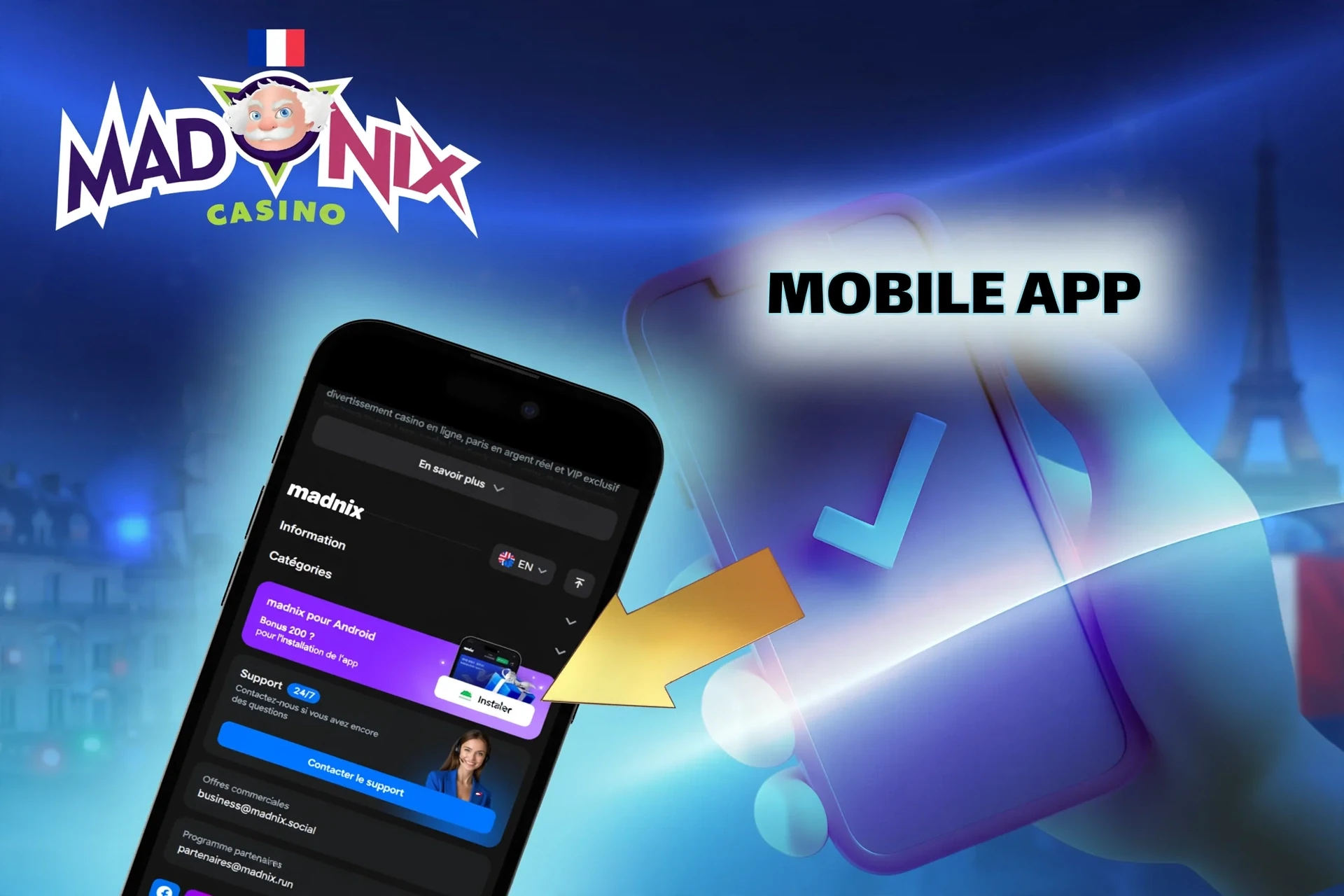 Le site mobile Madnix — un moyen simple de parier et de jouer aux jeux de casino depuis votre téléphone en France.