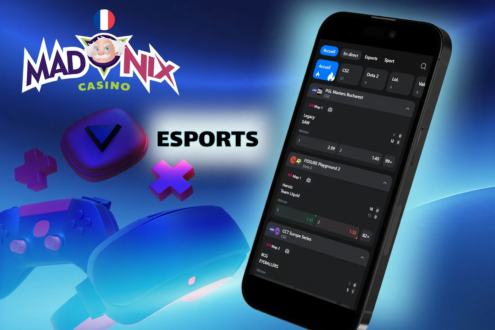 Disciplines esports et tournois disponibles pour les paris sur la plateforme Madnix.